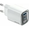 USAMS 30W GaN LED USB+USB-C CC229 rychle nabíjecí nástěnná nabíječka bílá