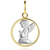 Šperky eshop - Dvojfarebný zlatý prívesok 375 - gravírovaný anjelik, kontúra kruhu, ródiovaný S2GG48.08