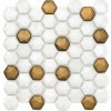 Euro Stone Sklenená mozaika Ebru Hexagon biela/zlatá 29 x 29 cm