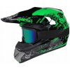 DETSKÁ MOTOCYKLOVÁ PRILBA integrálna S 55-56cm CROSS + okuliare rukavice zelená