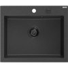 Mexen Elix žulový kuchynský drez s 1 komorou 600 x 500 mm, čierny škvrnitý, čierny sifón - 6525601005-76-B