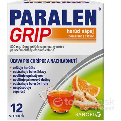 PARALEN GRIP horúci nápoj pomaranč a zázvor 12 vreciek 500mg