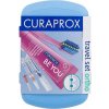 Curaprox Travel Ortho Blue sada:: skládací zubní kartáček CS 5460 Ortho 1 ks + zubní pasta Be You Challenger Gin Tonic & Persimmon 10 ml + držák na mezizubní kartáčky 1 ks + mezizubní kartáček 3 ks