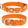 kožný obojok reflexný a svietiaci fosforeskujúci oranžový s hviezdičkami Obvod krku: 21-29 cm, širka: 12 mm