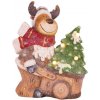 Dekorácia MagicHome Vianoce, Sobík s vozíkom, 4 LED, 3xAA, keramika, 33,50x24x43 cm