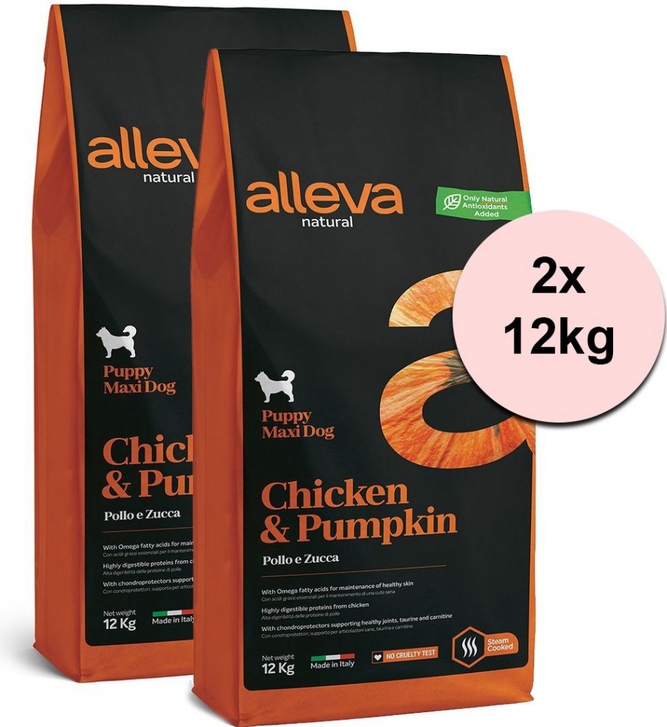 Alleva Natural Puppy Maxi Chicken and Pumpkin 2 x 12 kg