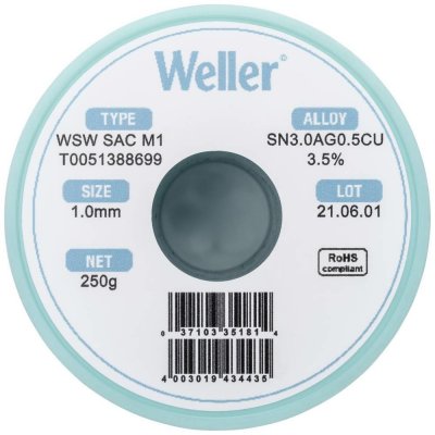 Weller WSW SAC M1 spájkovací cín bez olova cievka Sn3,0Ag0,5Cu 250 g 1 mm