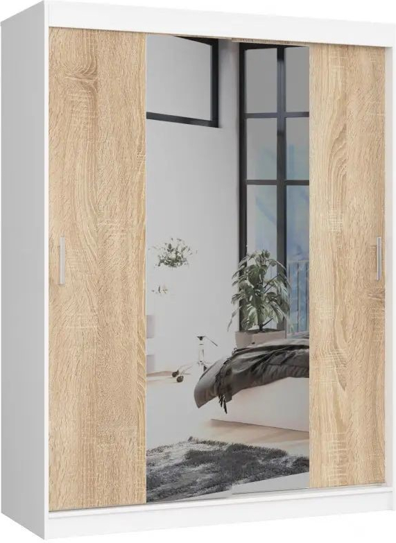Akord Clp s posuvnými dverami a zrkadlom 150 x 200 x 60 cm biela/dub sonoma