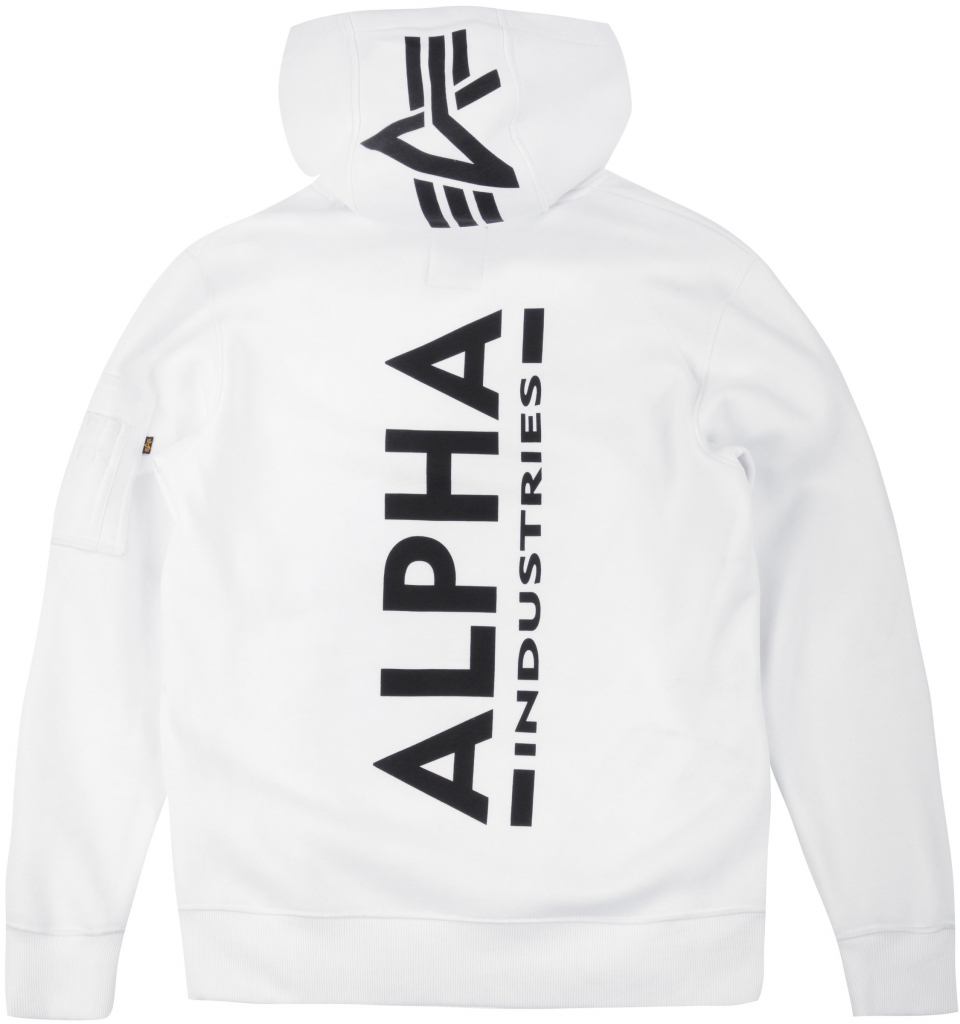 Alpha Industries back print Hoody biela mikina s kapucňou pánska