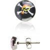 Šperky eshop oceľové náušnice pirátska lebka na čiernom kruhu AA01.23