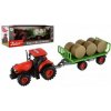 Traktor Zetor s vlekem a balíky plast na setrvačník na baterie se světlem se zvukem v krabici