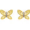 Šperky eshop - Náušnice zo 14K kombinovaného zlata - dvojfarebný motýľ s vyrezávanými krídlami, puzetky S3GG250.01