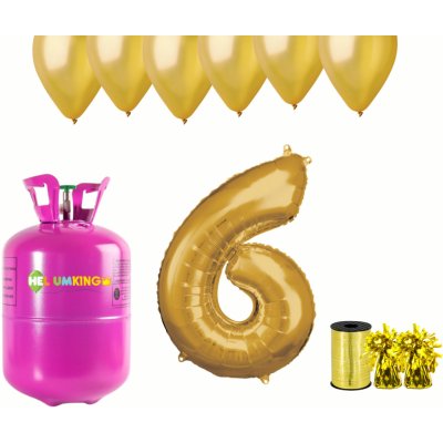 HeliumKing Hélium párty set na 6. narodeniny so zlatými balónmi