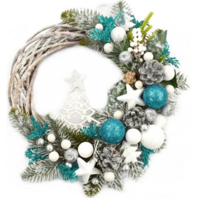 Vianočný veniec na dvere tyrkysové dekorácie priemer 25cm strieborný od  33,89 € - Heureka.sk