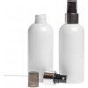 Plastová fľaša biela, rozprašovač čierny, strieborná lesklá obruč, 200 ml