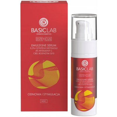 Basiclab Esteticus Obnova a stimulácia sérum v emulzii s 0,3% čistého retinolu 3% vitamínu C a koenzýmom Q10 30 ml