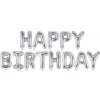 KIK Strieborný fóliový balónik 340x35cm s nápisom Happy Birthday