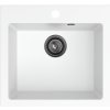 Sink Quality Ferrum 50, kuchynský granitový drez 490x450x195 mm + čierny sifón, biela, SKQ-FER.W.1K50.XB