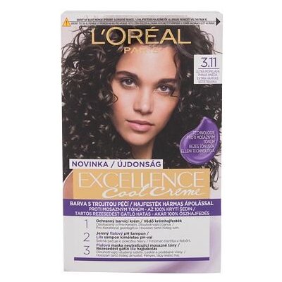 L'Oréal Paris Excellence Cool Creme permanentní barva na vlasy se studenými tóny 48 ml odstín 3,11 Ultra Ash Dark Brown pro ženy