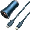 Baseus Golden Contactor Pro autonabíjačka USB-C / USB 40W PD QC + kábel USB-C / Lightning, modrá (TZCCJD-03)