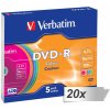 20x5 Verbatim DVD-R 4,7GB Colour 16x Speed, tenký obal