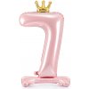 Party Stojaci fóliový balón číslo 7 ružový so zlatou korunou 84 cm