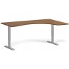 Ergonomický výškovo nastaviteľný stôl, 180x120 cm, 1 motor, L/P, sivá podnož, orech