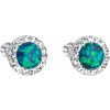 Strieborné náušnice pecky so syntetickým opálom a kryštálmi Swarovski zelené okrúhle 31317.1