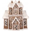 Vianočná dekorácia Perníkový domček s vežičkou, polyresin, LED, hnedá