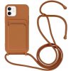 AppleKing silikónový kryt so šnúrkou a kapsou na karty pre iPhone 11 - hnedý - možnosť vrátiť tovar ZADARMO do 30tich dní