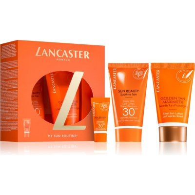 Lancaster Sun Beauty mlieko na opaľovanie SPF 30 50 ml + telové mlieko predlžujúce opálenie 50 ml + opaľovací krém na tvár SPF 30 3 ml