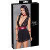 Cottelli Bondage Babydoll čierna S s červeným obojkom a putami