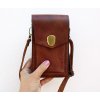 Dámska kožená kabelka na mobil - čokoládová hnedá