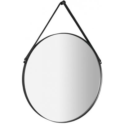 Sapho, ORBITER zrkadlo guľaté s koženým popruhom, o 70cm, čierna mat, ORT070