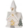 Dekorácia MagicHome Vianoce, Kostol, 3 LED žltá, keramika, 2xAAA, interiér, 17x11x27 cm