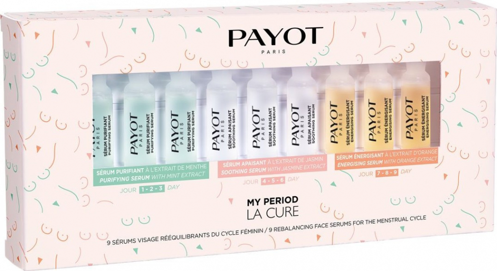 Payot My Period La Cure sada vyrovnávajúcich tvárových sér pre ženský cyklus 9 x 1,5 ml darčeková sada