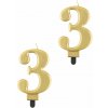 Godan Narodeninová sviečka na tortu – 3 – metalická zlatá – 8 cm – 2 ks 8595596330126