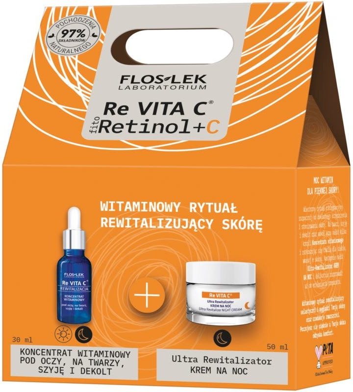 FlosLek Laboratorium Revita C koncentrované pleťové sérum s retinolom 30 ml + revitalizačný nočný krém pre zrelú pleť 50 ml darčeková sada