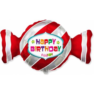 Godan Fóliový balón Happy Birthday červený cukrík 60 cm