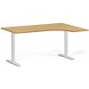 Rohový výškovo nastaviteľný stôl, 160x120 cm, 1 motor, L/P, biela podnož, buk