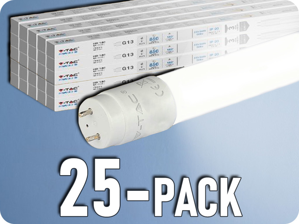 V-TAC T8 LED trubica 9W, 850lm, G13, 60cm, plast/25-PACK! Denná biela