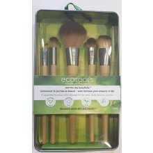 EcoTools Start The Day Beautifully štetec na make-up + štetec na tieňovanie a prechody + štetec na tieňovanie a prechody + skosený štetec na očnú linku + štetec na lícenku + puzdro na štetce