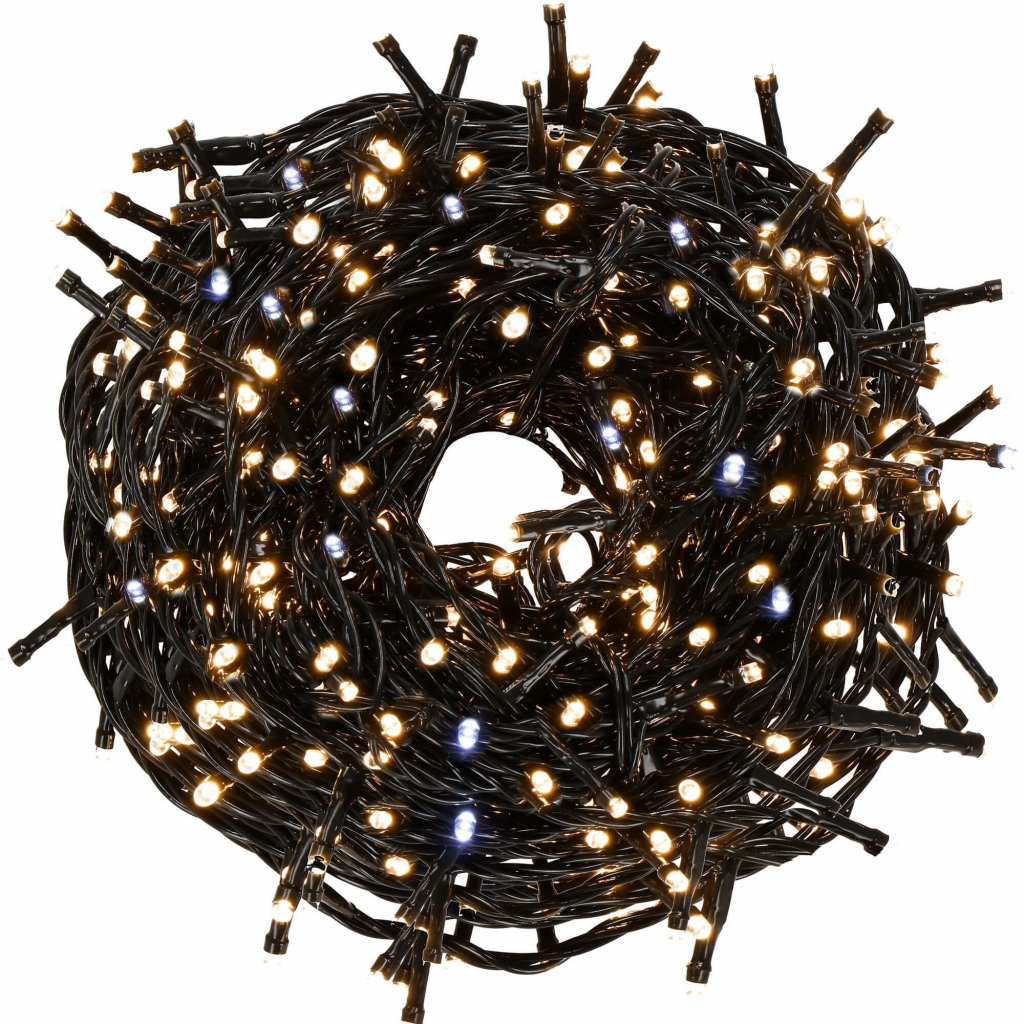 SPRINGOS LED svetelná reťaz - 25,5m, 300LED, IP44, teplá biela + záblesky