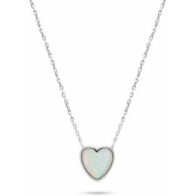 Brilio Silver Slušivý strieborný náhrdelník srdce s opálom NCL74W