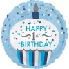 Foliový balonek Happy 1st birthday holografický modrý 43 cm
