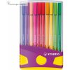 STABILO Pen 68 brush Colorparade - prémiové fixky - 20 ks v stolovom žlto/lila balení - 20 rôznych farieb