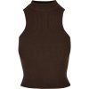 Ladies Short Rib Knit Turtleneck Top - brown XS