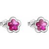 Evolution Group strieborné náušnice perlička s krištálmi Swarovski ružová kytička 31255.3 fuchsia