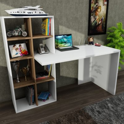 VerDesign WONDER PC stôl s regálom, biela / orech