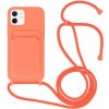 AppleKing silikónový kryt so šnúrkou a kapsou na karty pre iPhone 11 - neónovo oranžový - možnosť vrátiť tovar ZADARMO do 30tich dní
